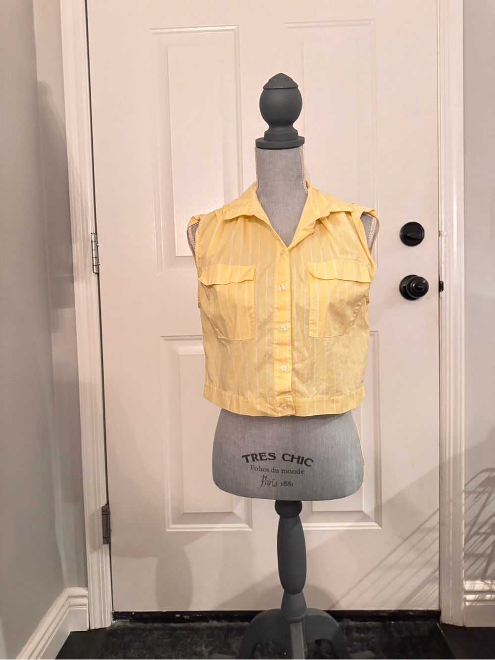 Sleeveless Yellow Button-Front Crop Top